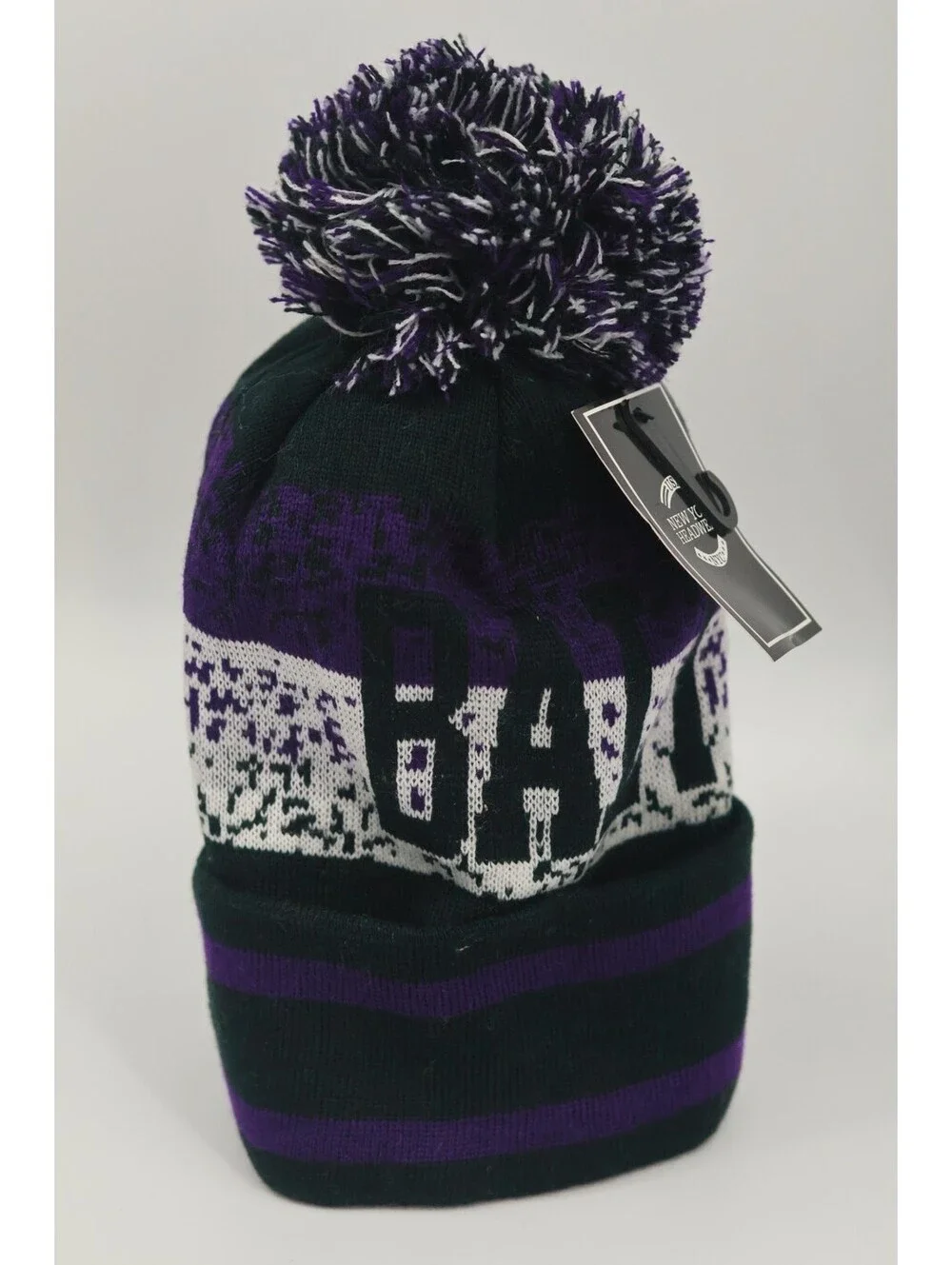 Baltimore Beanie Hat NYC New York Headwear Purple Black Pom Pom Knit Cap New